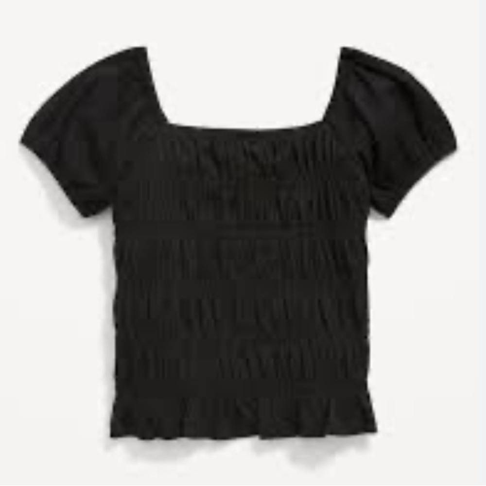 Black Smocked Puff Sleeve Top size 8